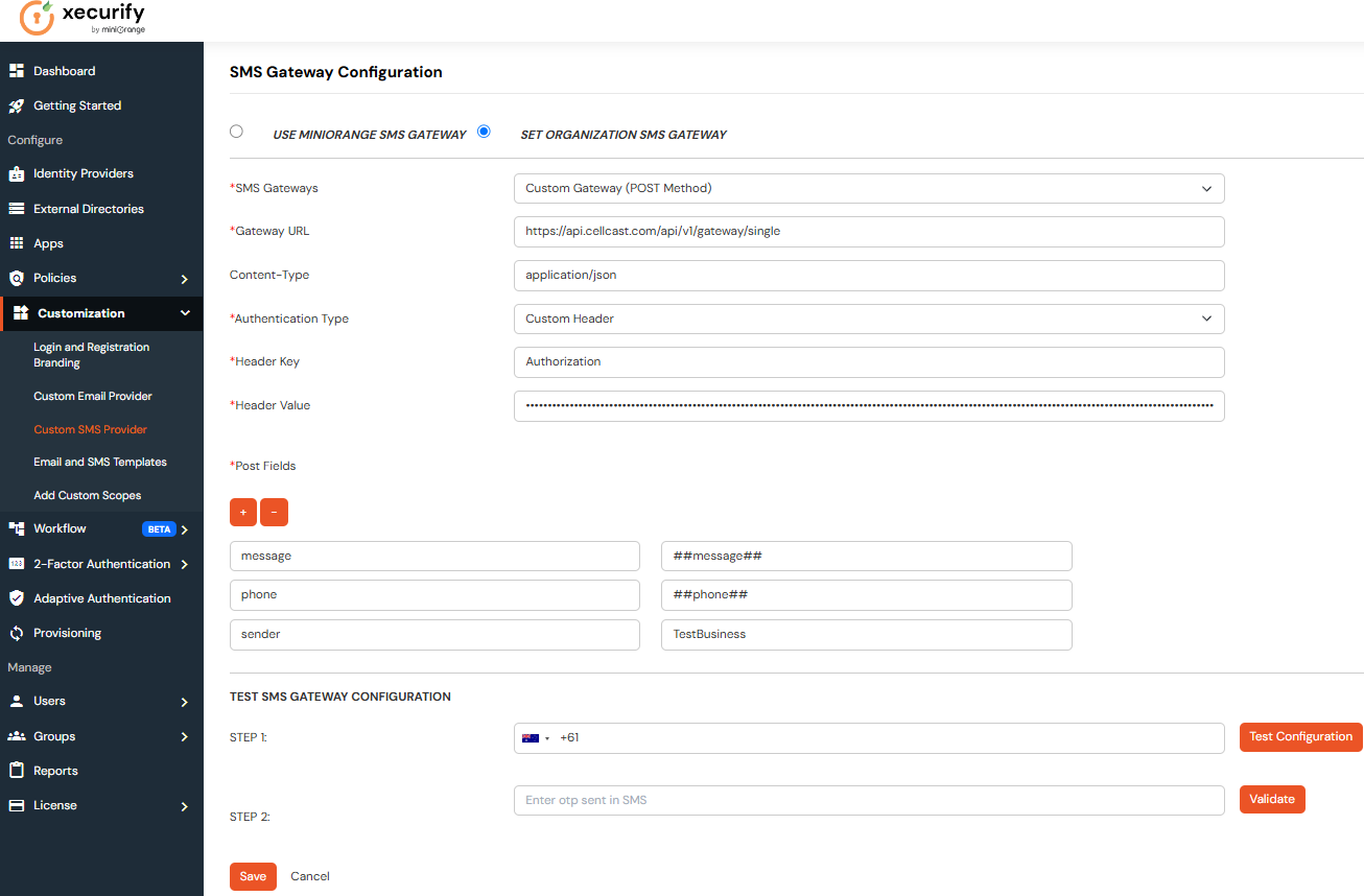 SMS Gateway Configuration